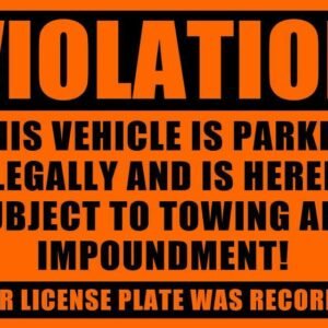 Violation No Parking Towing Stickers - High Gloss Orange, Pack of 10