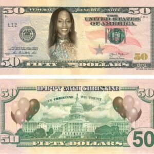 A colorful birthday-themed dollar bill featuring playful graphics, perfect for gifting and premium desk display.