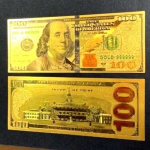 24K GOLD Plated Foil Art Designed 100 Dollar Bill Collectible Novelty Collection Note Gift