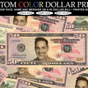 Custom Face Fifty Dollar Bill: Personalized Gag Gift