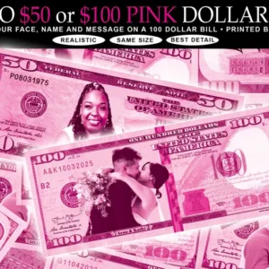 Custom Face Pink Money, Wedding Birthday Gift, Personalized Dollar Bill