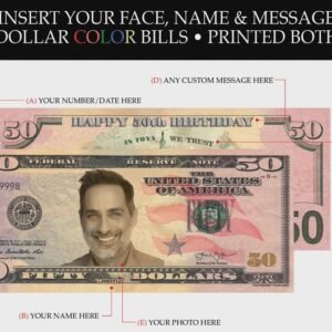 Wedding/Marriage Money, Birthday Bucks, Insert A Face & Name on a Fifty Dollar Bill Digital File Done Within 12 hours or less